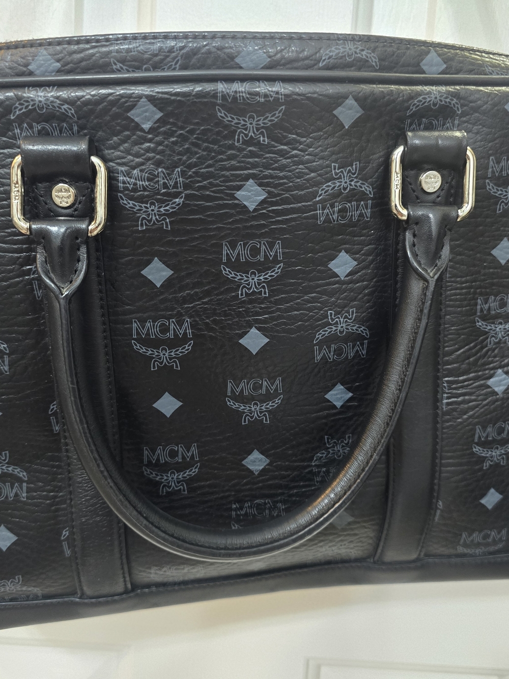 MCM Black Leather Visetos Satchel Bag - Picture 8 of 13